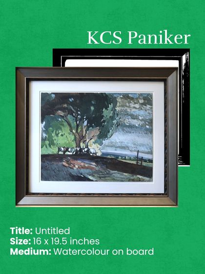 A gentle reminder of where art meets memory. This evocative watercolor on board by KCS Paniker captures a quiet bend in the road, where rural rhythms meet artistic grace.