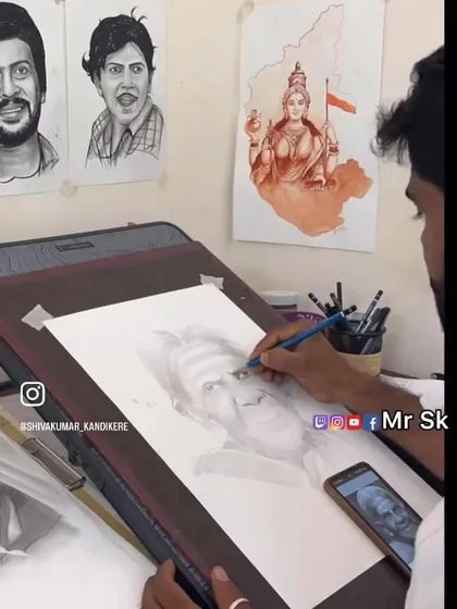 A glimpse into my workspace, where I am sketching a portrait of a revered spiritual figure.