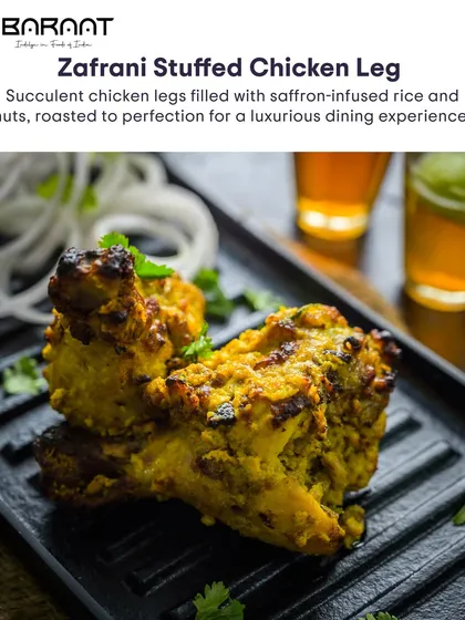Another look at the Zafrani Stuffed Chicken Leg, roasted to perfection for a luxurious dining experience.