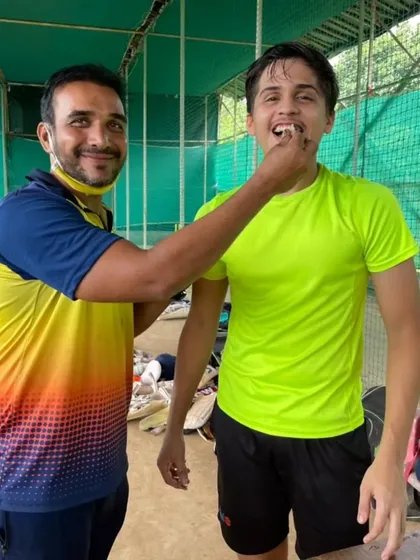 Sharing a light moment with Kunal during his birthday celebration at the nets.
