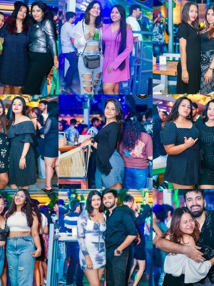 A collage capturing the happy faces and group moments from one of my Sunday Bollywood nights. It's a community vibe.