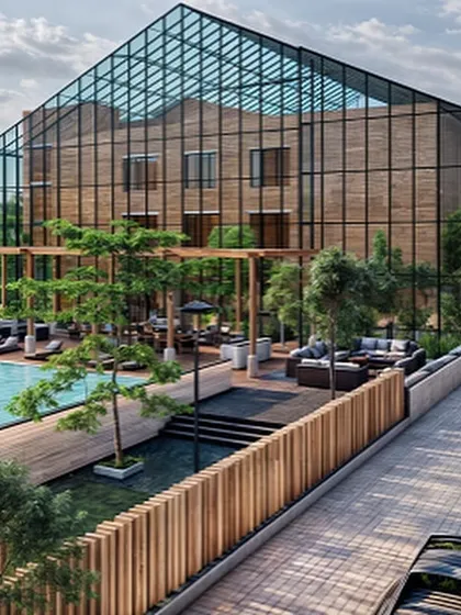 This clubhouse, wrapped in a high-performance glass skin, is our vision for eco-friendly luxury. The double-skin facade is designed to manage heat, keeping the interior cool while creating a lush green space between the glass and the main building, blending smart design with eco-fabulous style.