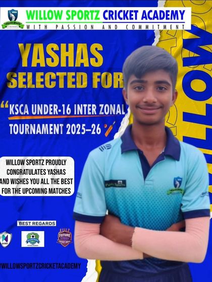 Celebrating Yashas and his selection for the KSCA Under-16 Inter-Zonal Tournament. His commitment to training has earned him this fantastic opportunity.