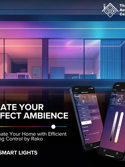 Create your perfect ambiance with RGB smart lights. Our Rako-powered systems give you full control over color and intensity from a mobile app, allowing you to paint your home with light to match any mood or occasion.