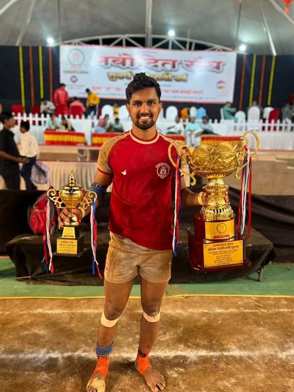 Another shot of our best raider with his well-deserved awards.