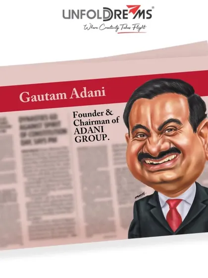 A caricature of Gautam Adani, Founder and Chairman of the Adani Group.