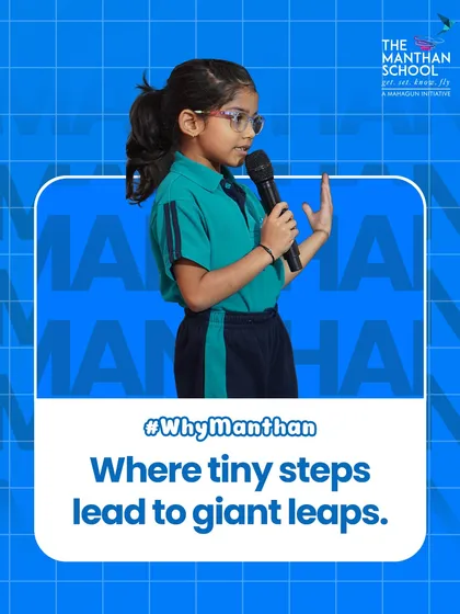 We empower students to find their voice from an early age. This young student confidently addresses her peers, showcasing the public speaking skills we nurture through consistent encouragement and stage exposure.