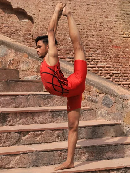 A full standing split, held with power and precision. This is the kind of energy and form we bring to the competition stage.