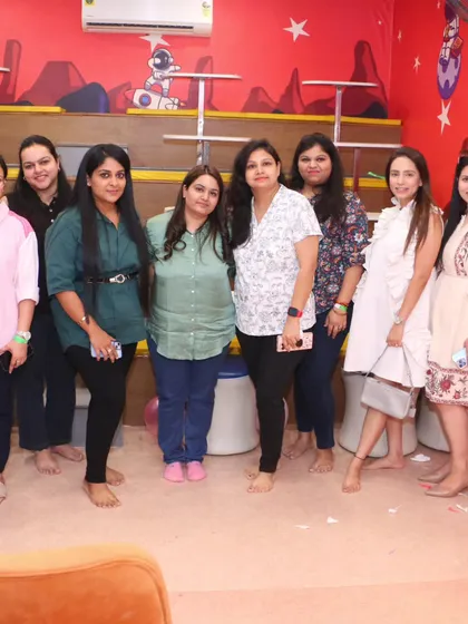 A group of moms enjoying the celebration. My venue is designed to be comfortable for parents as well as fun for kids.