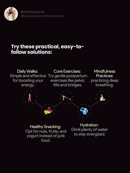 Try these practical, easy-to-follow solutions: daily walks, gentle core exercises, healthy snacking, hydration, and mindfulness practices.