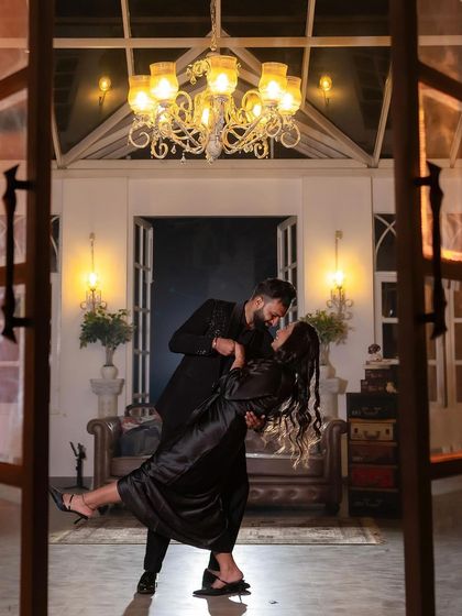 A romantic dance pose. The makeup is designed to look stunning from every angle and through every movement.