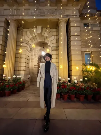 Carols in Karol Bagh. This trench coat look was perfect for a festive evening out, keeping me warm and stylish.