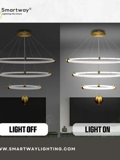 Our tiered ring chandelier looks elegant even when off. When turned on, the LED rings provide beautiful, layered light for a modern living space.