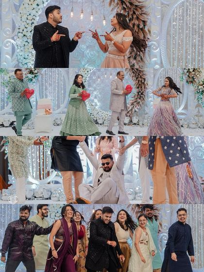A fantastic collage showcasing the variety of dance performances at the Sangeet. We document every group, every move, and all the fun.