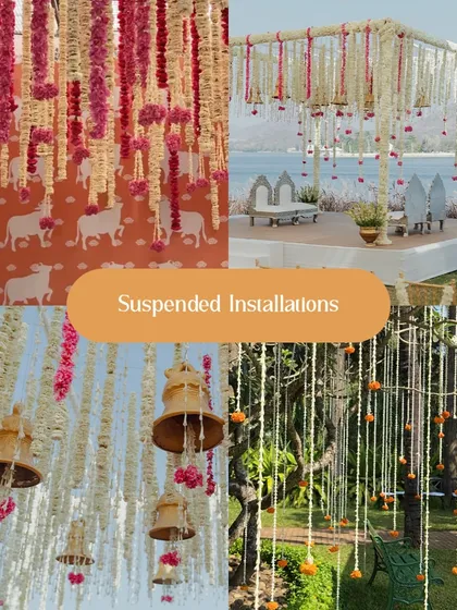 Suspended installations are one of our favorite floral trends. From hanging tuberose garlands to floating bells, they add a layer of magic and drama to any space.