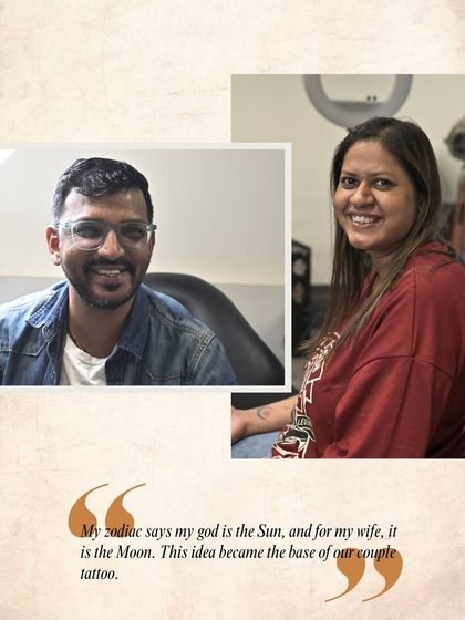 "My zodiac says my god is the Sun, and for my wife, it is the Moon. This idea became the base of our couple tattoo." The beautiful concept behind their anniversary ink.