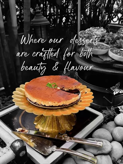 A sweet ending crafted for both beauty and flavor. This dessert, highlighted in a moment of quiet elegance, represents our philosophy that every course, including the last, should be a masterpiece.