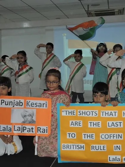 Students present a tableau honoring freedom fighter Lala Lajpat Rai. We use these opportunities to teach our children about the sacrifices made for our country's freedom.