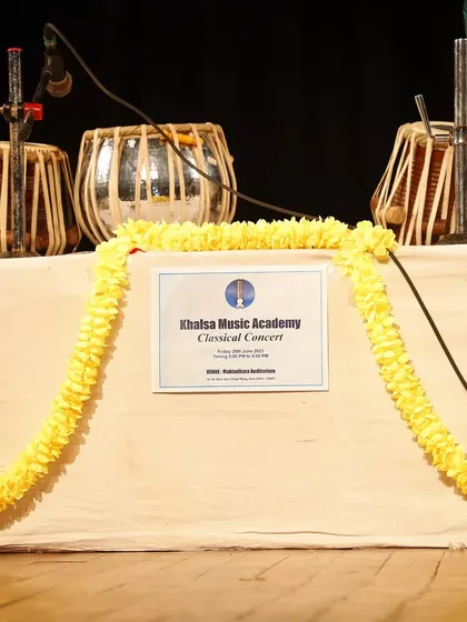 The stage is set for our Classical Concert, with tablas ready for our student performers.