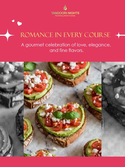 We put romance in every course. For Valentine's Day, we create gourmet celebrations of love, like these heart-shaped avocado toasts with tomato and feta.