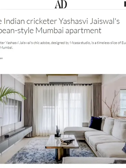 The cover story for our 'YBJ Residence' feature in Architectural Digest, titled "Inside Indian cricketer Yashasvi Jaiswal's European-style Mumbai apartment."