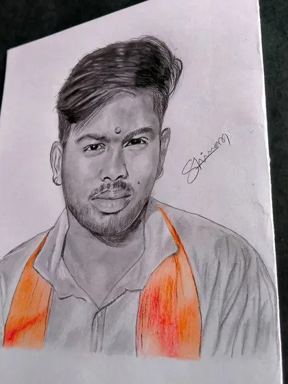 A follower sketch where I used orange pencil to color the saffron scarf, adding a vibrant and culturally significant detail.