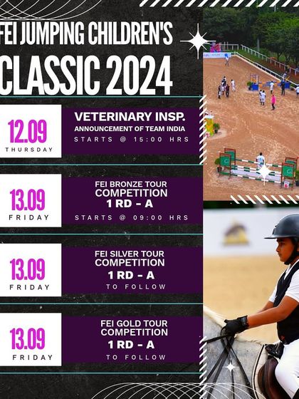 The schedule for the FEI Jumping Children's Classic, detailing the competition rounds for the Bronze, Silver, and Gold tours.