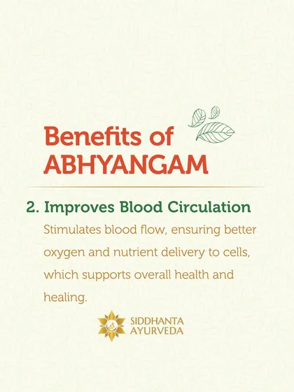 The rhythmic strokes of an Abhyangam massage stimulate blood flow throughout the body. This ensures better oxygen and nutrient delivery to all cells, supporting overall health and healing.