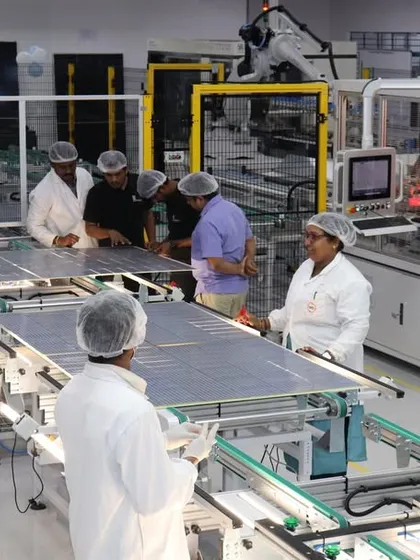 A glimpse inside our state-of-the-art solar panel manufacturing facility in Bangalore. By producing our own Mono-Perc solar panels, we control the entire quality process, ensuring every system we install delivers superior performance and long-term reliability for our clients.