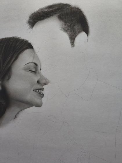 The beginning stages of the portrait, with only the hair rendered.