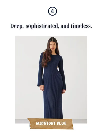 Midnight blue is a deep, sophisticated, and timeless color. A dress or coat in this shade is a fantastic investment piece that you'll wear for years to come.
