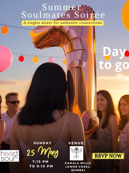 One day left for our 'Summer Soulmates Soirée'. The countdown helps build anticipation for an evening of fine food, drinks, and meaningful connections.