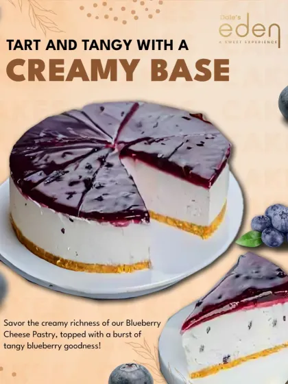 Tart and tangy with a creamy base. Our Blueberry Cheesecake features a generous layer of blueberry compote over our classic rich cheesecake.