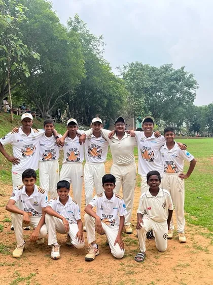 The Holy Saint High School team, the 'tigers', ready for the U16 Tigers Cup tournament. Team unity is visible before they even step on the field.