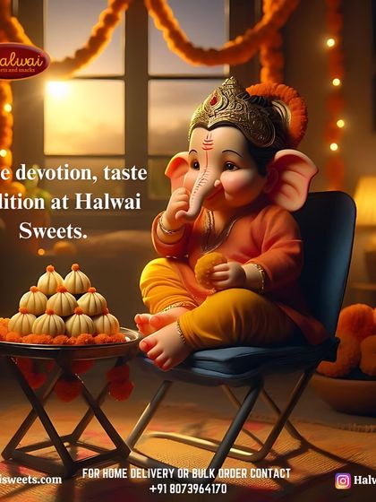 Taste devotion, taste tradition at Halwai Sweets. Welcome Lord Ganesha with his favorite sweets, from classic modaks to delicious laddus, all made with the purest ingredients.