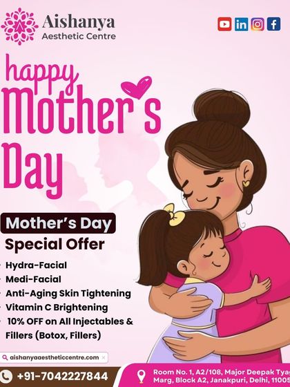 This Mother's Day, pamper the queen of your life. This graphic outlines my special offer, including Hydra-Facials, anti-aging treatments, and a discount on injectables.