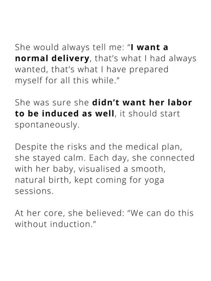 She was clear: "I want a normal delivery." Despite the risks, she stayed calm, connected with her baby, and kept up with her yoga sessions, believing her body could do it.