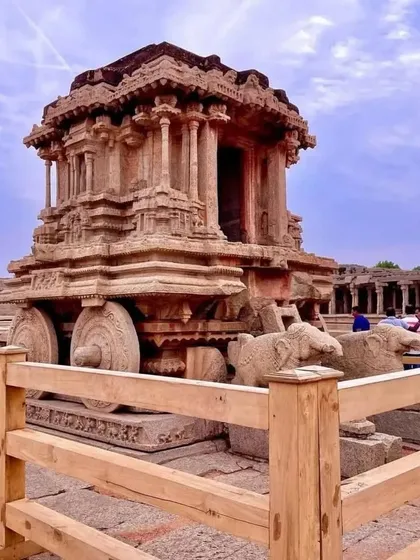 Step back in time with us at Hampi, a UNESCO World Heritage site. The magnificent Stone Chariot at the Vittala Temple is just one of the many wonders we explore on our heritage backpacking trips.