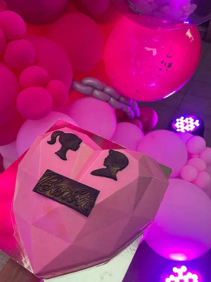 Come on Barbie, let's go party! This geometric heart smash cake was the centerpiece of a fabulous Barbie-themed bachelorette party.