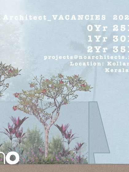 A visually soft ad from 'no architects' in Kollam, Kerala, clearly stating the salary for junior architects based on experience.