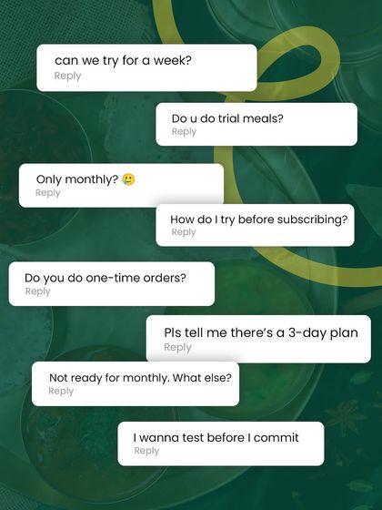 You asked, and I listened. Yes, you can try for a week or even just one meal. No long-term lock-ins. DM me to start your trial tiffin.