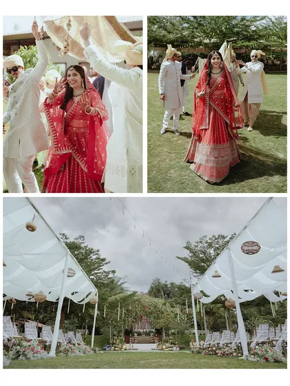 A collage showing the bride's beautiful entrance under a phoolon ki chadar. These are the traditions that make Indian weddings so special.