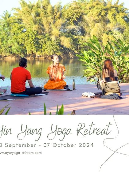 Captions will provide specific details about each retreat, its facilitators, and the daily activities, as seen in the media (e.g., "Learn the theory of Qigong and Traditional Chinese Medicine," "A serendipitous meeting at our ashram led to the creation of our Yin Yang Yoga retreat," "Daily offerings at our Bhakti retreat include kirtan and ecstatic dance.").