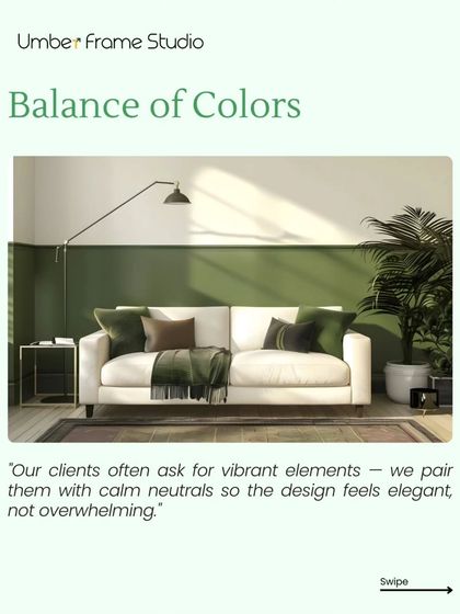 We balance colors by pairing vibrant elements with calm neutrals, so the design feels elegant, not overwhelming.