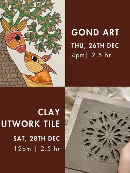 Our workshop calendar often features traditional Indian art forms. This poster advertises a Gond art workshop, known for its intricate patterns and storytelling.