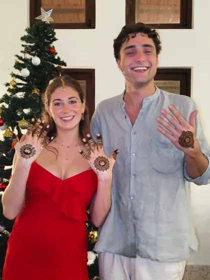 This lovely couple got matching mandala designs for a New Year's Eve party. It's so fun to create art for people celebrating special moments in Mumbai.