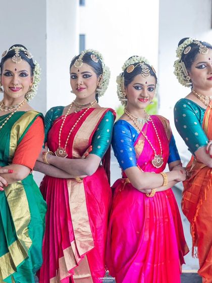 A proud moment with my senior dancers. Their confidence and poise reflect their long journey with Bharatanatyam and their dedication to the art form.