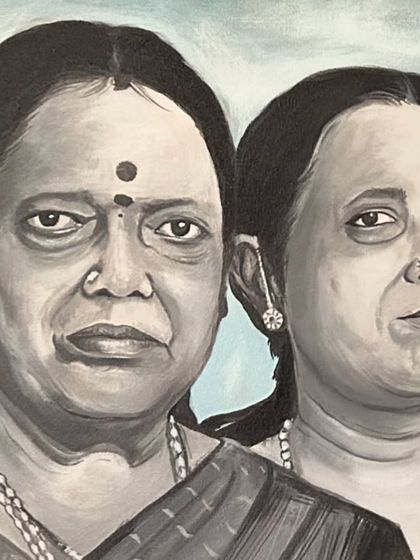 A close-up view of the matriarchs in the four-generation family portrait.