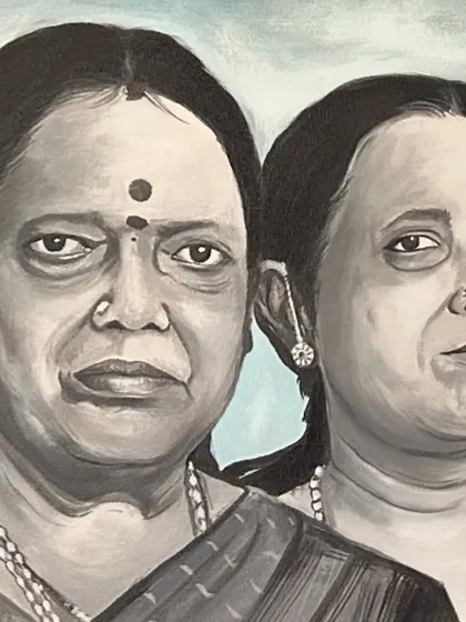A close-up view of the matriarchs in the four-generation family portrait.