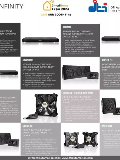 We are official partners for AC Infinity, offering a full range of their innovative cooling products. This catalog shows the variety of solutions available, including cabinet fans, receiver cooling systems, and rack-mounted units.